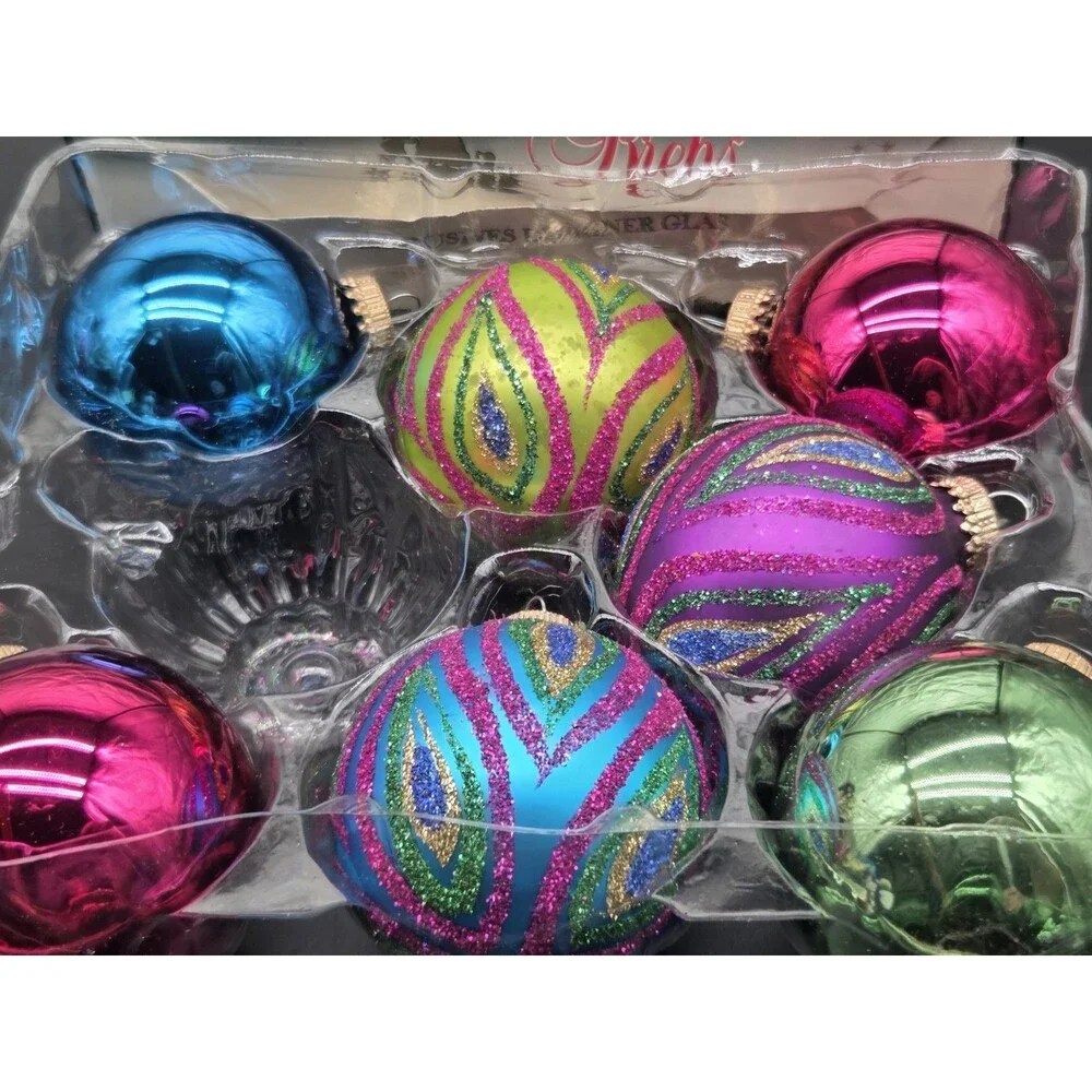 Christmas By Krebs Blown Glass Ornaments Peacock Design Multicolor - 7 USA